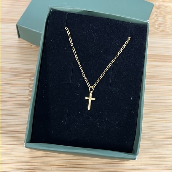 Brand New 14K Gold Plated Cross Necklace Dainty Minimalist 18" Length - Picture 4 of 14